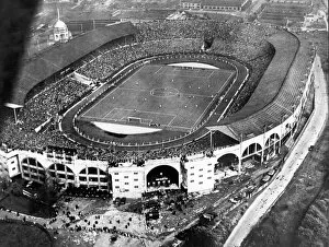 Football Grounds and Crowds Collection: Aerial view of Wembley Stadium in 1934