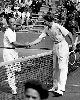 American Tennis Player Donald Budge (Right) with Antoine Gentien at Roland Garros in Paris