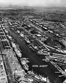 Docks Prints: Annotated view of London docks in 1947