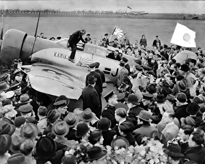 Aircraft Prints: The arrival of the Japanese airmen Masaaki Iinuma (Pilot) and Kenji Tsukagoshi (wireless operator)