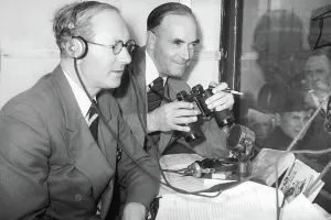 Cricket Prints: BBC cricket commentators, Rex Alston (L) and Charles Fortune