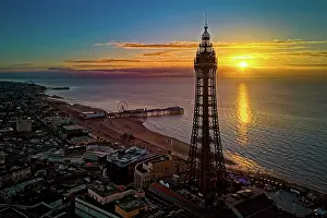 Scenic Prints: Blackpool Tower and coastline at sunset