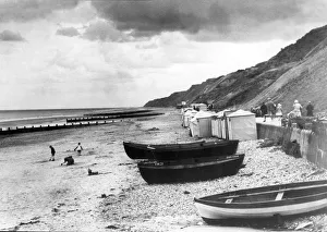 Thirties Prints: Boats on beach at Overstrand, Norfolk, 1934