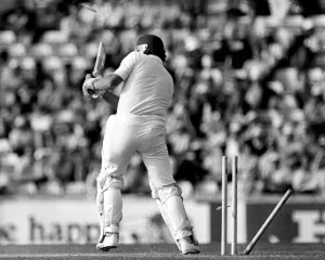 1980s Prints: Bowled! England v West Indies test match at the Oval - Wayne Larkins in action