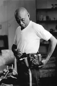 Brazil Football Prints: Brazilian football team trainer, Mario America, checking his medical belt