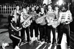 Photograph Prints: Brighton & Hove Albion players at the launch of their FA Cup final record 1983
