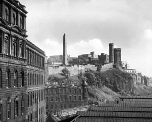 Scotland Prints: Calton Hill Edinburgh showing the roof of Waverley Station 1950