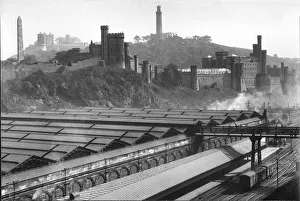 Scotland Prints: Calton jail from Waverley railway station Edinburgh 1930
