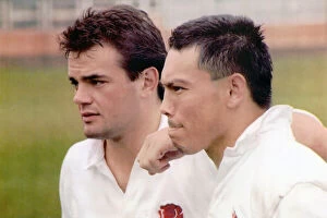 Images Dated 5th September 2023: Will Carling and Rory Underwood after final training World Cup 1991