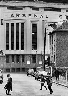 Football Grounds and Crowds Collection: Children playing outside Arsenal FCs Highbury Stadium 1972