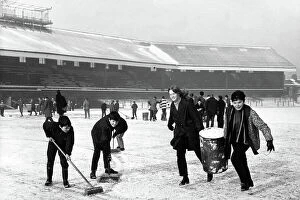 Images Dated 19th December 2023: Clearing the snow at Blackburn Rovers ground 1969
