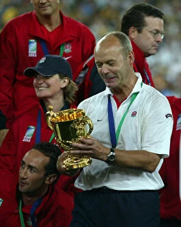 Rugby Union Collection: Clive Woodward, England Coach, with the Rugby World Cup