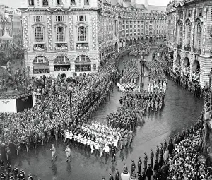 1950s Prints: The Coronation procession passes through Piccadilly Circus
