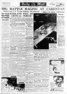 Daily Mail Front page 10th June 1944, reporting the progress of the D-Day landings