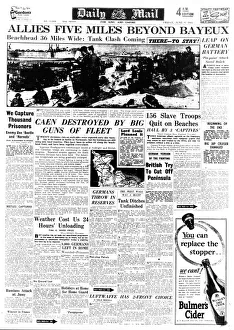 Daily Mail Front Page 9th June 1944, reporting the progress of the D-Day landings