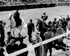 Forties Prints: The Derby 1946. The winner Airborne being led in