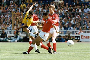 England Prints: Des Walker (front right) in action England v Brazil 1-1 1992