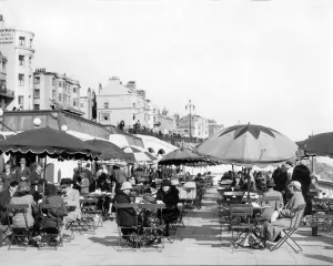 Beaches Prints: Diners take tea outdoors at Brighton during Easter sunshine, 1933