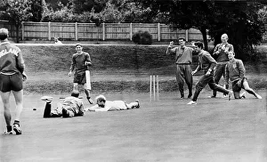 England Football Team Prints: England's footballers enjoy a game of cricket at their Roehampton training ground prior to their World Cup match