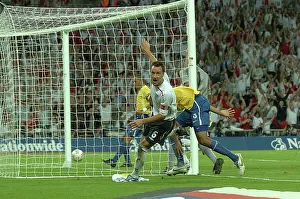 England Prints: England's John Terry scores and celebrates England v Brazil 1-1 at Wembley Stadium 2007