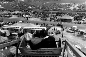 Racing Prints: Epsom Derby 1961 from the Ferris wheel. Horses round Tattenham Corner