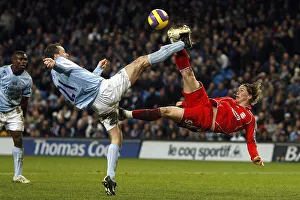 Liverpool V Man City Prints: Fernando Torres overhead kick is blocked by Manchester City's Didi Hamann