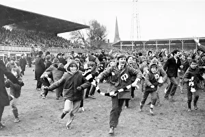 Black And White Prints: The Hereford crowd invade the pitch after non-league Hereford beat Newcastle in the FA Cup 3rd Round 1972