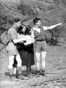 Hikers studying a map