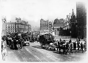 A horse drawn carriage of spectators off to see the FA Cup Final at Crystal Palace in 1911