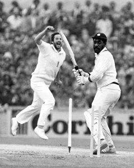Images Dated 27th May 2020: Howzat! Viv Richards is clean bowled by Ian Botham