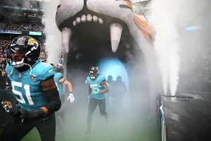 American Football Prints: Jacksonville Jaguars v New England Patriots. Wembley stadium, London 2024