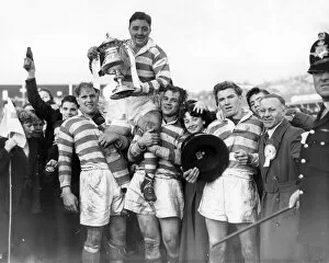 Rugby League Collection: Jimmy Ledgard of Leigh with the Lancashire Cup trophy 1956