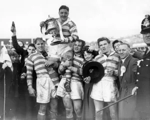 1950s Prints: Jimmy Ledgard of Leigh with the Lancashire Cup trophy 1956