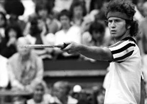 B And W Prints: John McEnroe in action at Wimbledon Tennis Championships 1979