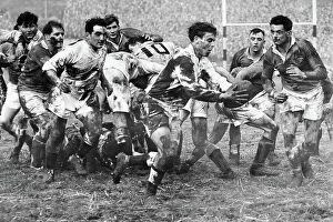 Rugby Union Collection: John Williams, the England scrum half pictured holding the ball is hardly distinguishable from his