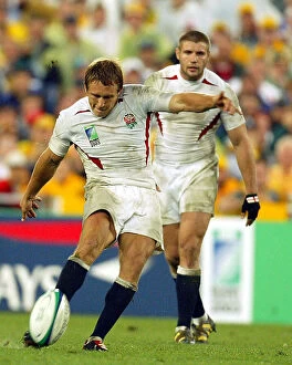 Images Dated 6th September 2023: Jonny Wilkinson's dramatic last-minute winning drop goal in the 2003 Rugby World Cup final