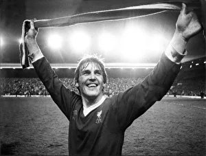 B And W Prints: Kenny Dalglish salutes the Kop after Liverpool clinched the league