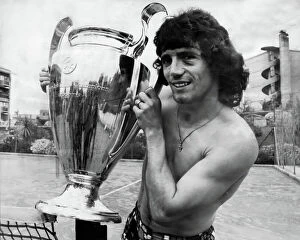 Images Dated 7th February 2024: Kevin Keegan, Liverpool footballer with the European cup at his hotel in Rome.