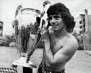Kevin Keegan, Liverpool footballer with the European cup at his hotel in Rome