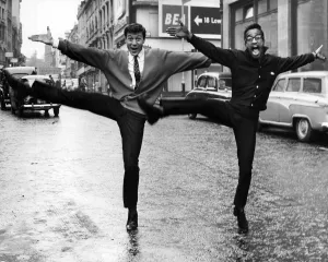 Famous Face Prints: Lionel Blair and Sammy Davis Jnr dancing in the street
