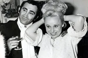 Sixties Prints: LionelBart and BarbaraWindsor in 1965 after the opening night of Twang
