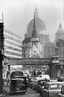 London Prints: Ludgate Circus, showing St Paul's Cathedral and railway bridge, 1975