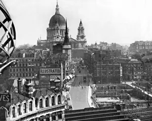 London Prints: Ludgate Hill in London, 1952, includes St Paul's Cathedral