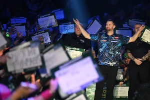 Photo Spotlight Prints: Luke Humphries at the Paddy Power PDC World Darts Championships 2024. Alexandra Palace