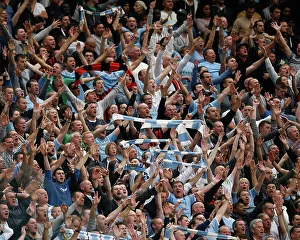Man City V Man Utd Prints: Man city fans celebrate 1-6 win at Old Trafford 2011