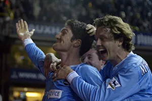 Man City's Jon Macken celebrates his match-winning goal with teammate Steve McManaman 2004