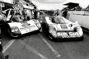 Motor Racing Collection: Martin Brundle and Derek Bell in the pit lane during the Le Mans 24 hour race 1987