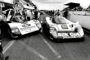 Motoring Prints: Martin Brundle and Derek Bell in the pit lane during the Le Mans 24 hour race 1987