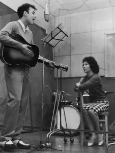 Famous Face Prints: Marty Wilde recording in the studio in 1959