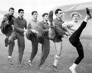 B And W Prints: Millwall players training with a ballet dancer 1964